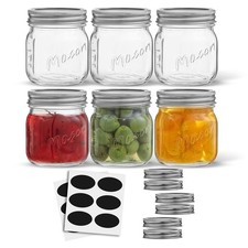 8 Oz Mason Jars With Lids, Labels and Measures! 6-Pack Regular Mouth Mason Ja...