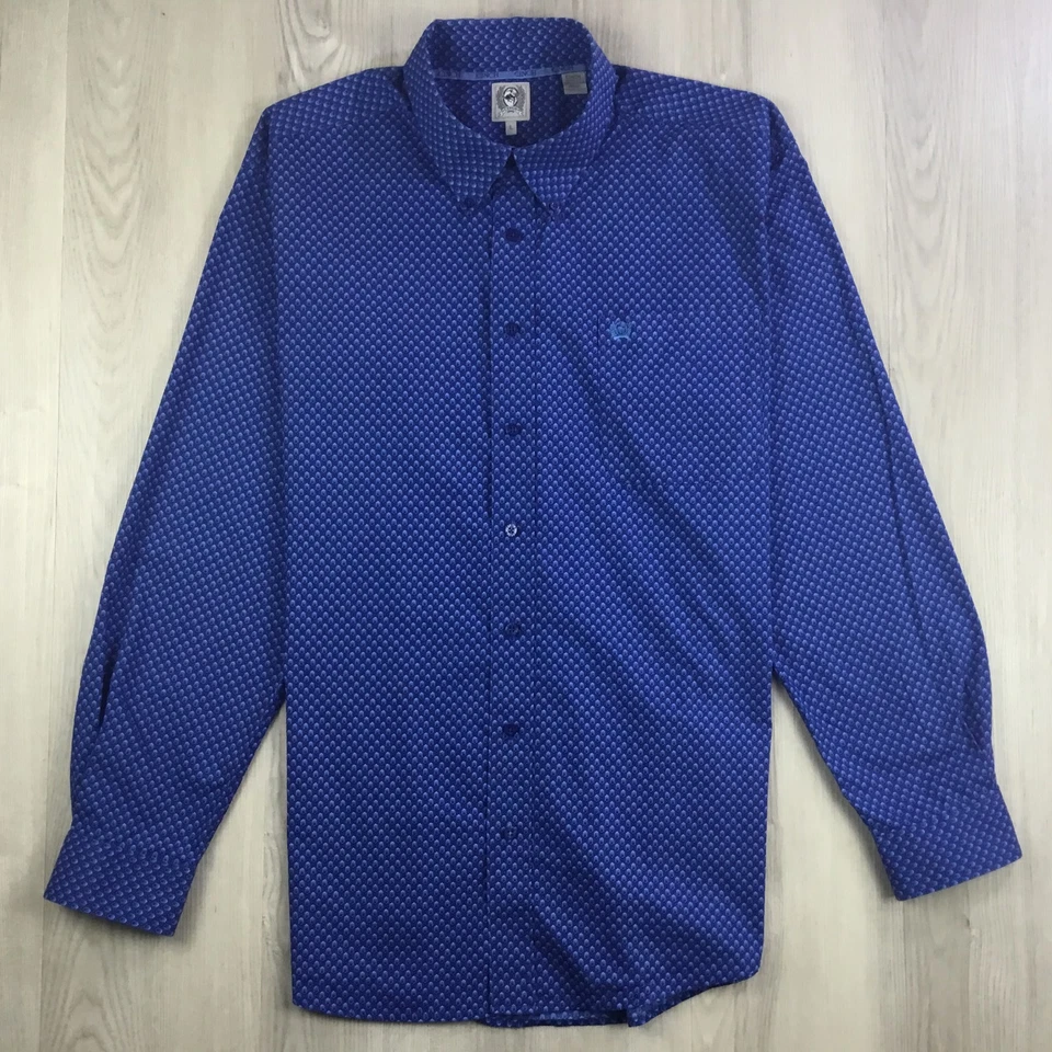 Camisa Cinch Para Hombres Grande Azul Geométrica Lynyrd Western Manga Larga Vaquero Utilidad Foto 2 de 4