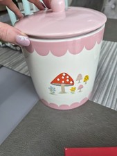 NEW CATH KIDSTON CERAMIC LARGE STONEWARE BISCUIT STORAGE JAR, 15x14CM "MUSHROOMS