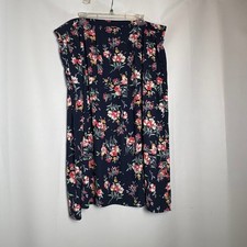 Sag Harbor Woman Navy Blue Floral Midi Skirt Plus Size 3X Elastic Waist Pockets