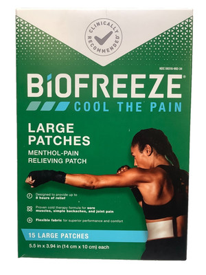 Biofreeze Pain Relief Patch, Cooling Menthol, Flexible, Large, 15ct, Exp 10/2026