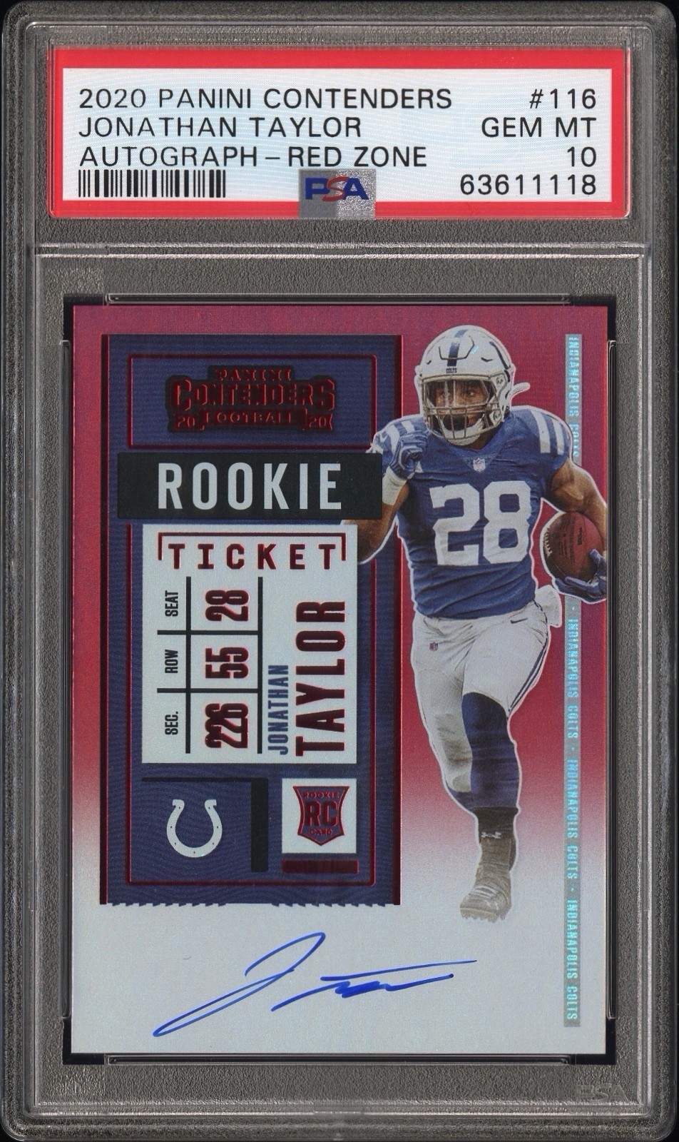 Jonathan Taylor Panini Contenders #116 Autograph-Red Zone