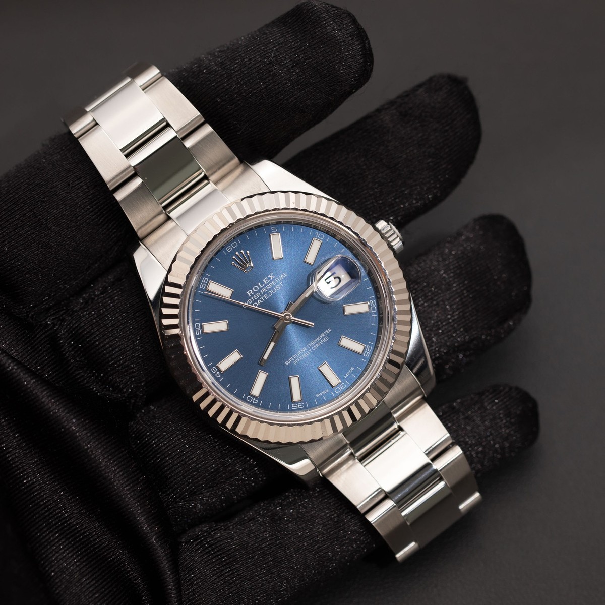 美品 MENS MARINE STRIPE HIGH NECKBRIEFING Rolex Datejust 116334 Fluted Bezel Watch 41mm Blue Index Dial | eBay