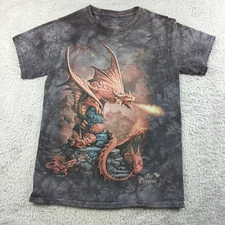 The Mountain T Shirt Mens Small Gray Fire Age of Dragons Fantasy Tie Dye