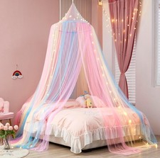 Rainbow Bed Canopy with Lights Suitable for Double Beds Girls' Room Decorations