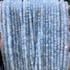 2x5mm Natural Faceted Blue Aquamarine Rondelle Spacer Beads for Jewelry Making