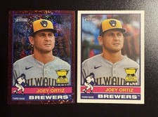 2025 Topps Heritage Joey Ortiz Chrome Burgundy Sparkle Refractor #207 + Base
