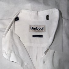 Barbour Mens White Linen Cotton Blend Button Down Shirt Size Medium Short Sleeve