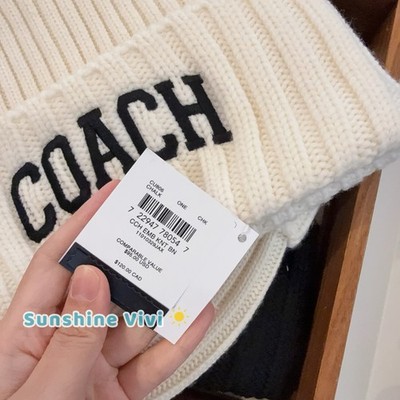 NWT Coach 1941 Embroidered Knit Beanie Wool CU806 Chalk White