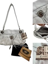 B. Makowsky White Pebbled Leather Shoulder Ba...