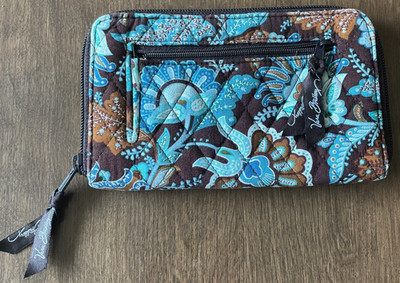 Vera Bradley Java Blue Travel Organizer Wallet Passport Brown Teal Zip 
