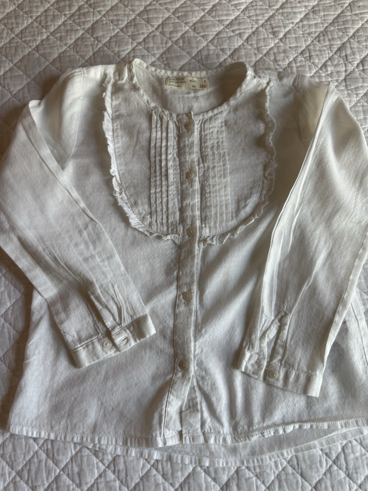 Girls Zara 100% Cotton Blouse Long Sleeve White Button Up Sz 7  Cottagecore