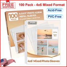 Dunwell Photo Sleeves for 3-Ring Binder, 4x6 Mixed Format, 100PK For 600 Picture