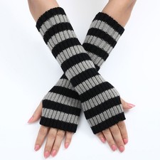 Striped Arm Warmers Long Fingerless Knitted Gloves Punk Gothic Winter Sleeve CN