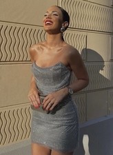 Zara Silver Rhinestone Short Dress 4772/341 Size M Bloggers Fav Party Wedding