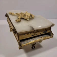 Vintage Ornate Thorens Brass Marble Top Grand piano Music Box Working