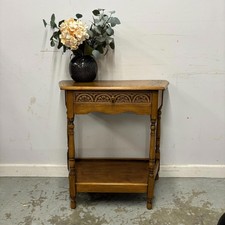 Vintage Carved Wooden Side Table with Lower Shelf – Hall Console / Lamp Table