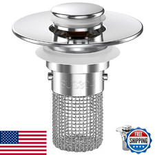 Sink Stopper Hair Catcher Pop-up Bathroom Drain Strainer w/ Basket 2-Pack Platin