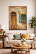 Large Textured Canvas Painting Door & Window 80x120cm Mediterranean Wall Art