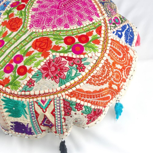 Indian Home Decor Floor Round Embroidered Assorted Patchwork Cushion Cover 22'' - Picture 8 of 8