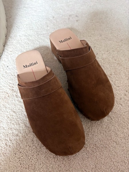 Mollini Mina Coco Suede Mules Clog Style Tan Brown 37