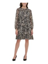 TOMMY HILFIGER Womens Black Animal Print Mock Cocktail Trapeze Dress 6