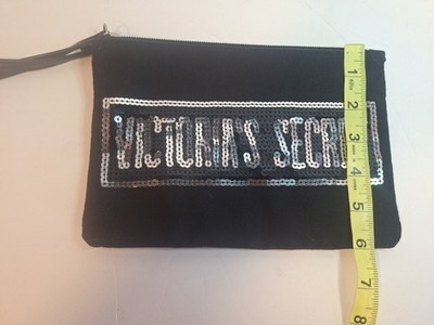 Victoria s Secret Wristlet Cosmetic Bag - Black With Silver Sequins 9'' x 6'' NWOT