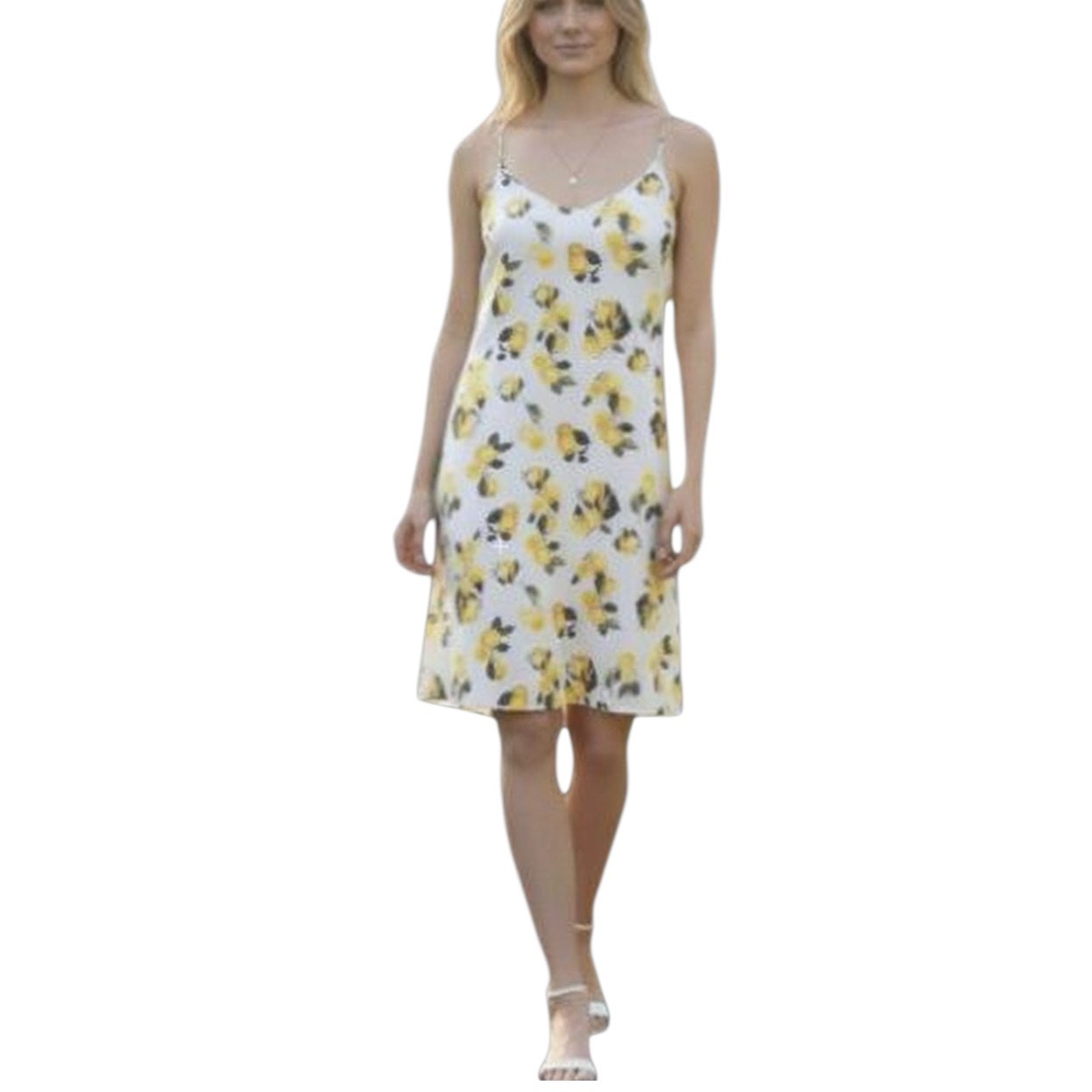 Carolina Belle Womens 2 Lemon Print Sundress White Yellow Mini Dress Lined