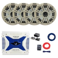 4x Kicker 6.5" 195W Marine Speakers, White Grilles, Amp w/Kit, Quick Connect