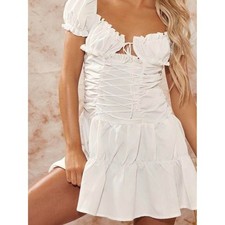 Pretty Little Thing Petite Mini Corset Milkmaid Dress Puff Sleeve Romantic Sz 10