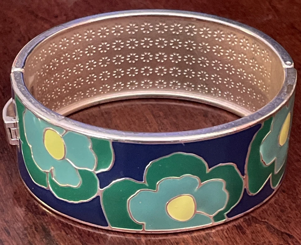 Brazalete Brazalete Vintage Esmaltado Bisagras Look Cloisonné Plata Índigo Lilly Foto 4 de 4
