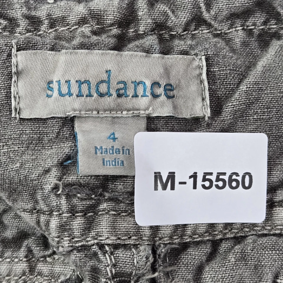 Pantalones Sundance Mujer 4 Gris Algodón Lino Carga Botón Bordado Y2K Foto 2 de 4