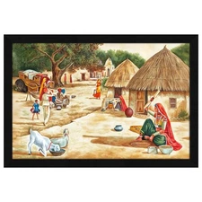 Village Scene Nature Frame Wall Art Painting