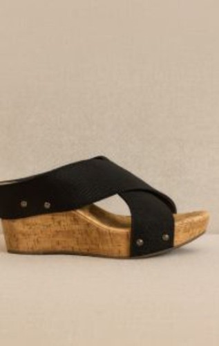 Style & Co Size 7 Kantonnf Slip On Casual Cork Soles Black Fabric Sandal Womens - Picture 16 of 16