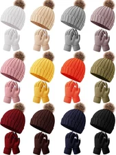24 Pcs Women’s Knit Gloves & Beanie Set Winter Fleece Touchscreen Caps Bulk Warm