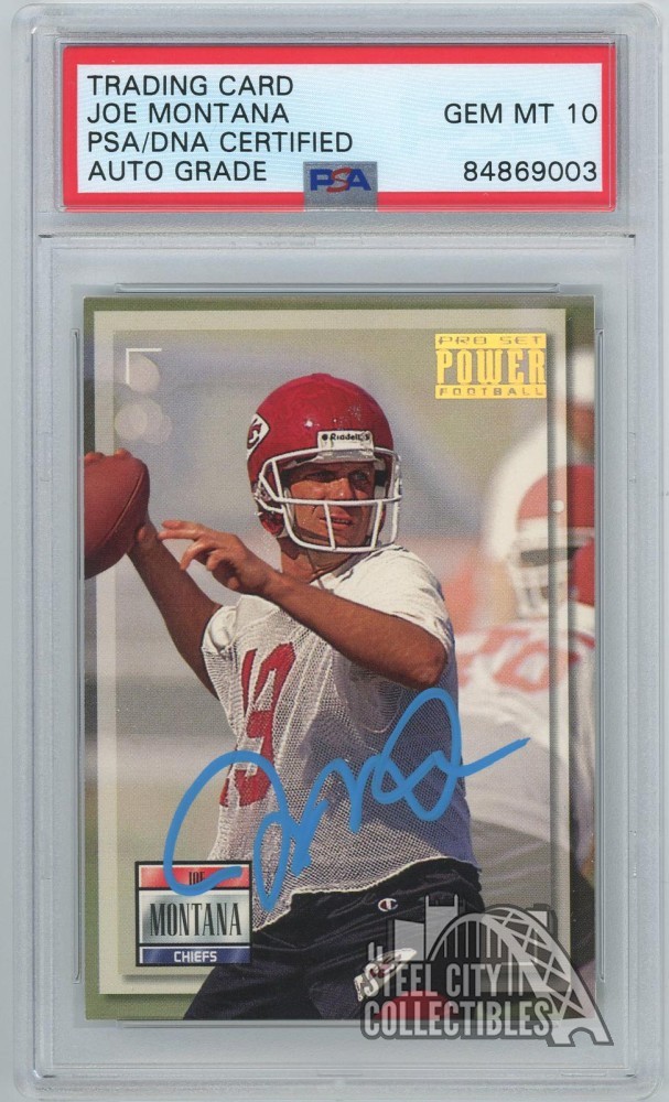Joe Montana 1993 Pro Set Power Autograph Card #200 PSA/DNA 10 (Light Blue)