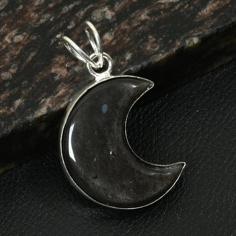 Black Aventurine Gemstone Handmade Half Moon Pendant Jewelry Gift 1.8" AP-37371