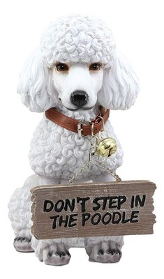 Realistic White French Poodle Dog Fifi Welcome Greeter Statue With Jingle Collar