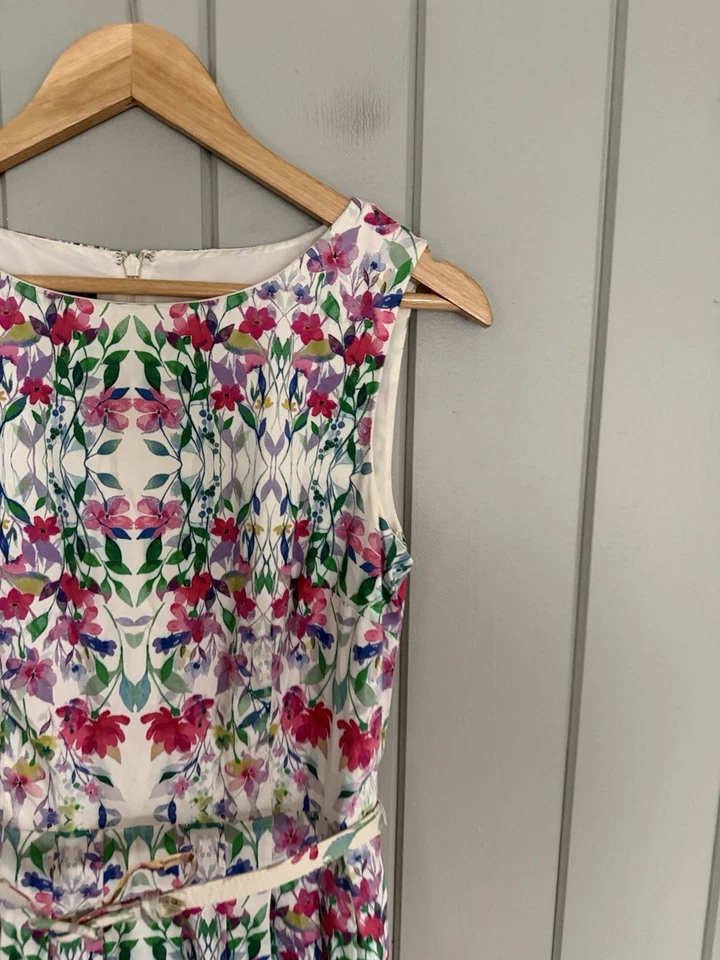 Talbots Petites Dress 6P Belted A-Line White Floral Garden Part Fit Flare Cotton - Image 2 of 4