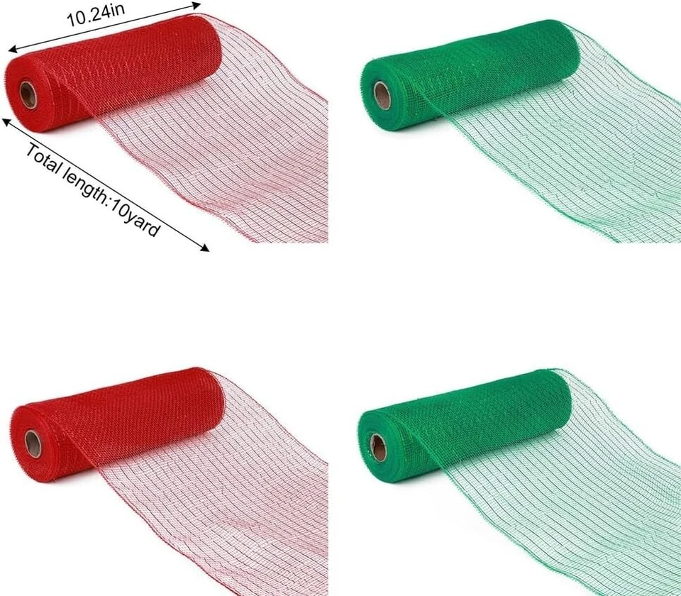 Deco Mesh 10"x10yd Metallic Foil Ribbon Red/Green Set, 4 Rolls - Image 4 of 4
