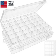2 Pack 36 Grids Clear Plastic Bead Organizer Box, Fishing Tackle Box Compartment