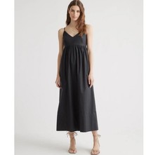 NWT Quince Organic Cotton Sleeveless Maxi Dress Black Large Sustainable Classic
