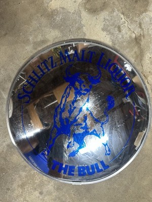 Vintage Schlitz Malt Liquor The Bull Mirror Sign Blue And Silver