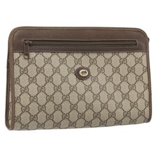 GUCCI GG Supreme Clutch Bag PVC Beige Gold 97 01 037 Auth am10731