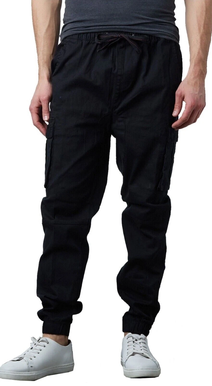 Galaxy by Harvic Men's Cotton Stretch Twill Cargo Joggers, Black, S