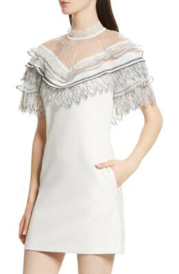 SELF PORTRAIT PLEATED LACE TRIM MINI-DRESS sz 4 US/ UK 8 | eBay