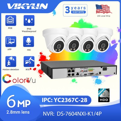 Hikvision 4CH 4POE NVR CCTV System Kit 6MP ColorVu IP Camera MIC Security Lot US