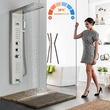 Thermostatic Shower Panel Tower Waterfall Bathroom Massage Body Jets Mixer Taps