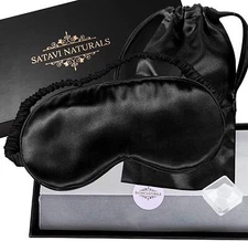 Satavi Naturals Mulberry Silk Sleep Eye Mask W/Ear Plugs And Luxury Bag - Black