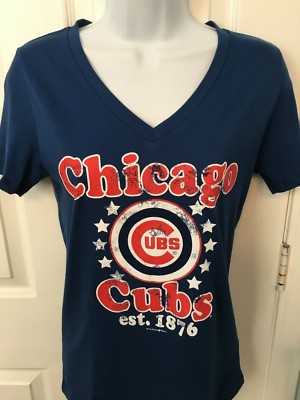 Chicago Cubs Womens 5th & Ocean Distressed V-Neck T-Shirt - Large & Medium - NWT